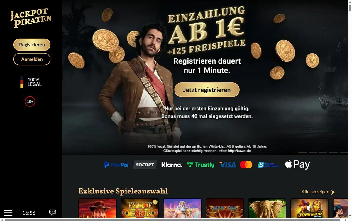 JackpotPiraten Startseite (Screenshot, Juli 2026)