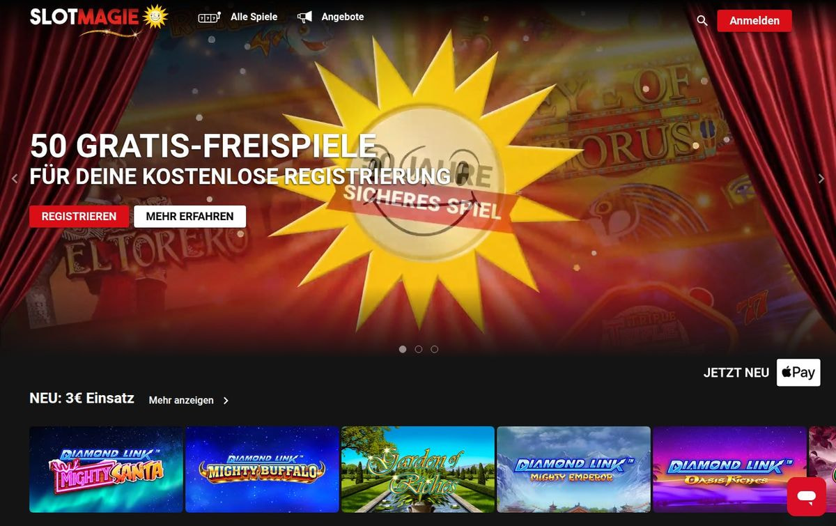 Slotmagie Startseite (Screenshot, Juli 2026)